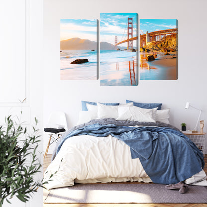 Obraz Wieloczęściowy Most Golden Gate w San Francisco – ikoniczna panorama miejska do wnętrz nowoczesnych, industrialnych i loftowych – widok 2