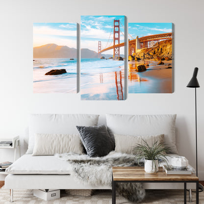 Obraz Wieloczęściowy Most Golden Gate w San Francisco – ikoniczna panorama miejska do wnętrz nowoczesnych, industrialnych i loftowych – widok 3