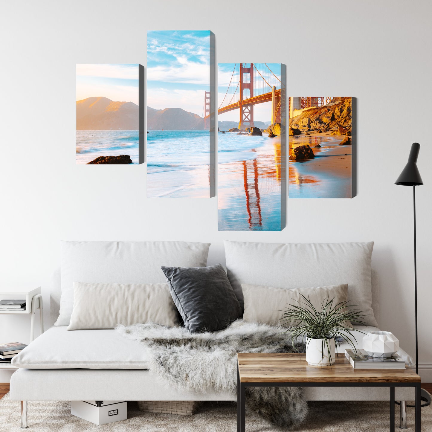Obraz Wieloczęściowy Most Golden Gate San Francisco – ikoniczna panorama do wnętrz nowoczesnych, industrialnych i urbanistycznych – widok 3
