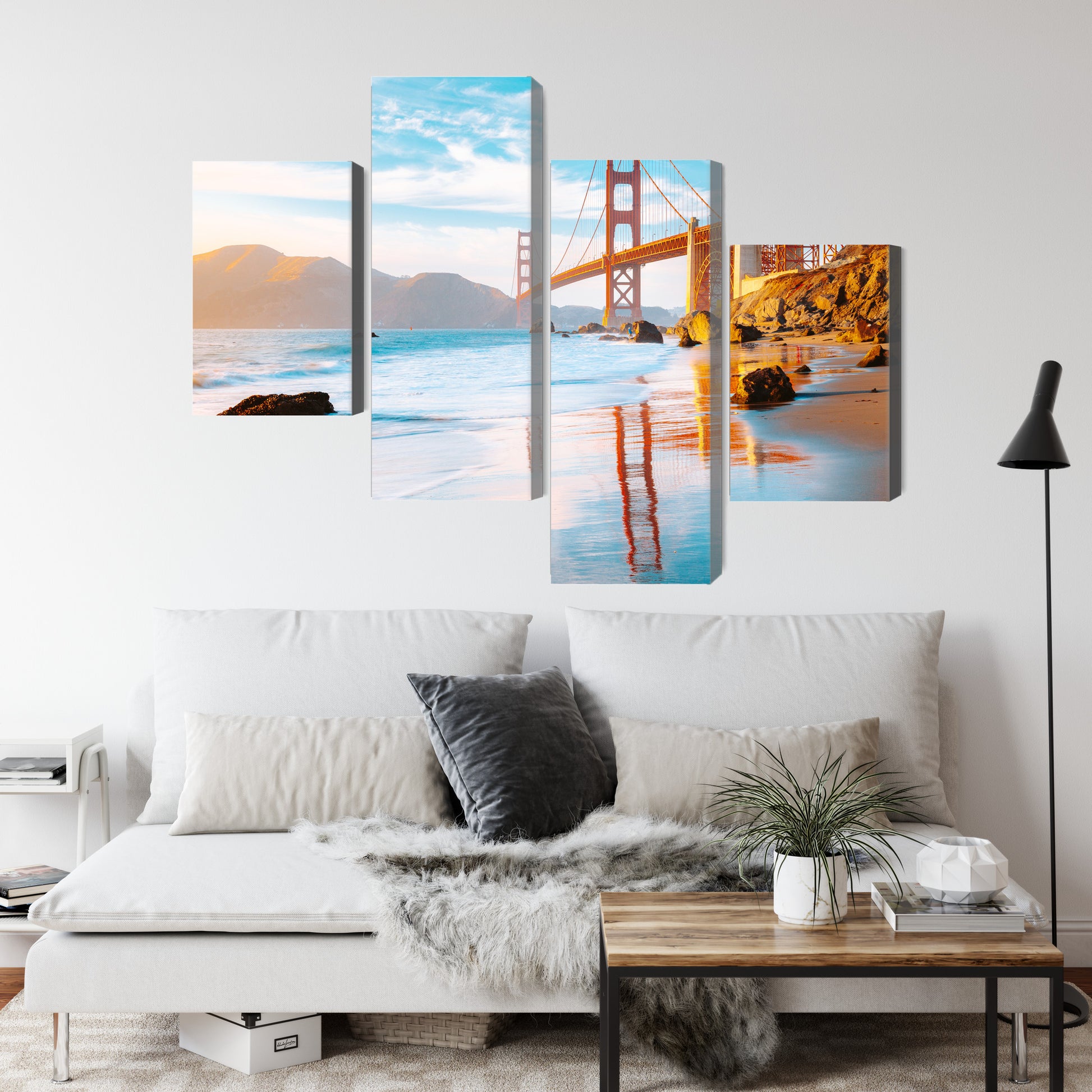 Obraz Wieloczęściowy Most Golden Gate San Francisco – ikoniczna panorama do wnętrz nowoczesnych, industrialnych i urbanistycznych – widok 3