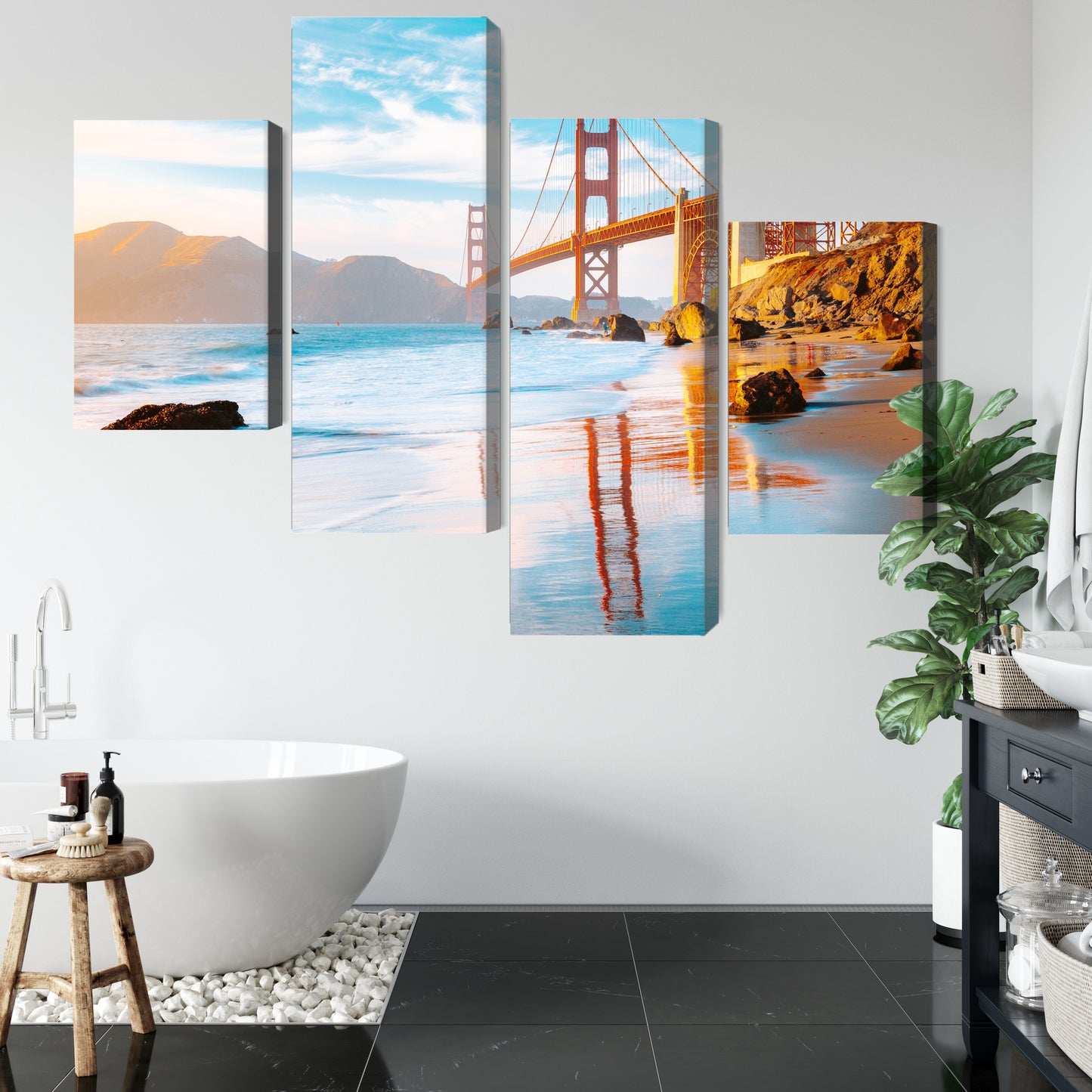 Obraz Wieloczęściowy Most Golden Gate San Francisco – ikoniczna panorama do wnętrz nowoczesnych, industrialnych i urbanistycznych – widok 4
