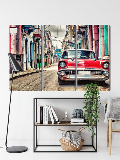 Obraz Wieloczęściowy Czerwony Chevrolet Retro – klasyka motoryzacji do wnętrz industrialnych, loftowych i vintage – widok 8