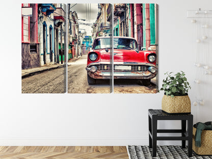Obraz Wieloczęściowy Czerwony Chevrolet Retro – klasyka motoryzacji do wnętrz industrialnych, loftowych i vintage – widok 7