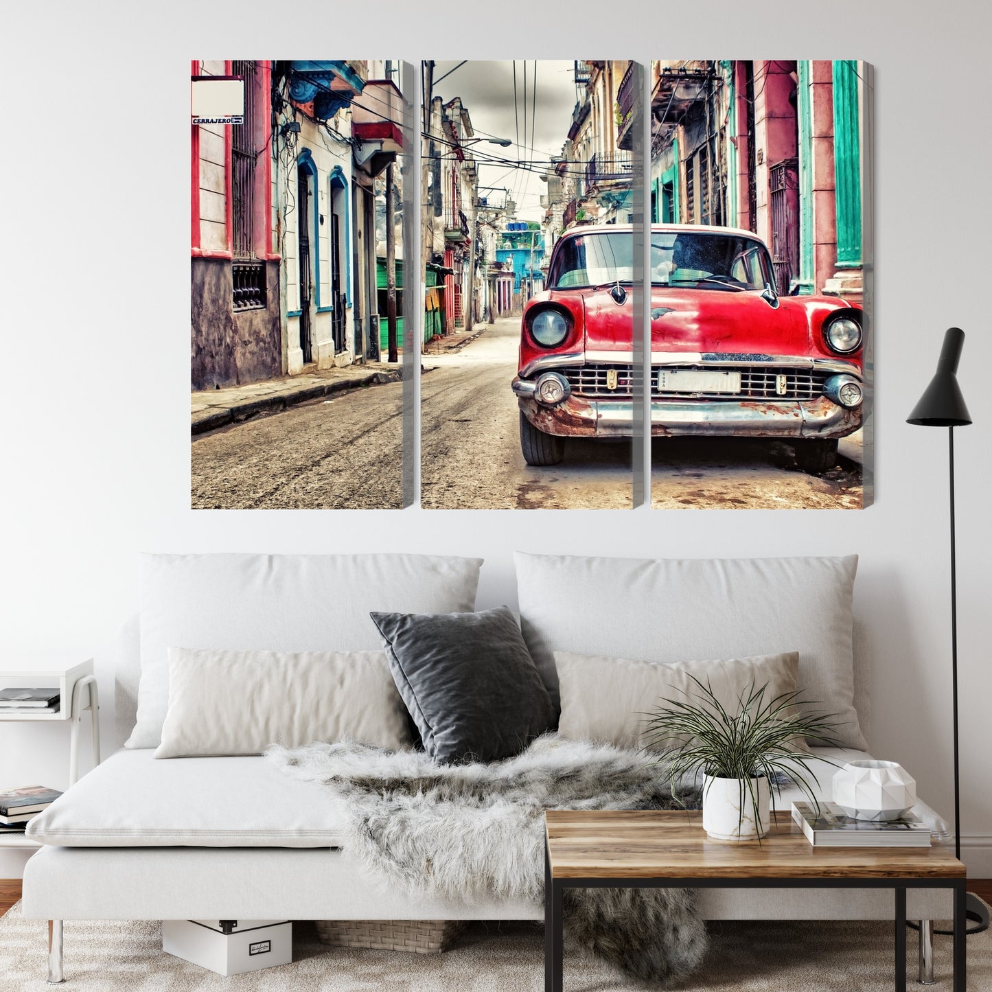 Obraz Wieloczęściowy Czerwony Chevrolet Retro – klasyka motoryzacji do wnętrz industrialnych, loftowych i vintage – widok 3
