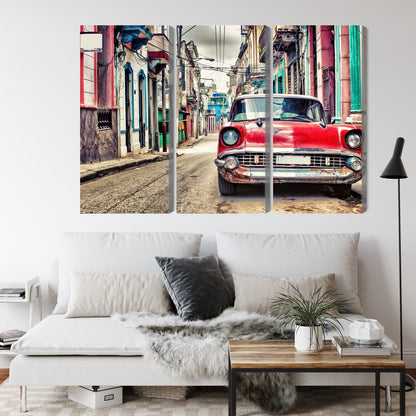 Obraz Wieloczęściowy Czerwony Chevrolet Retro – klasyka motoryzacji do wnętrz industrialnych, loftowych i vintage – widok 3