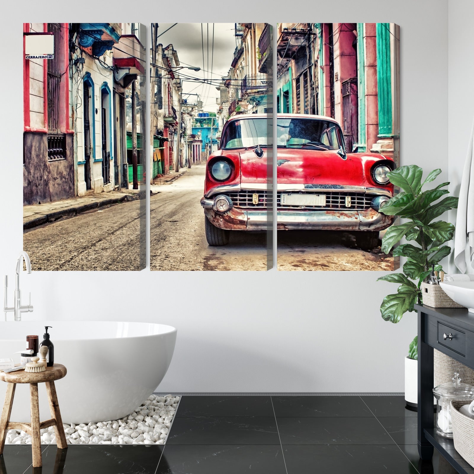Obraz Wieloczęściowy Czerwony Chevrolet Retro – klasyka motoryzacji do wnętrz industrialnych, loftowych i vintage – widok 4