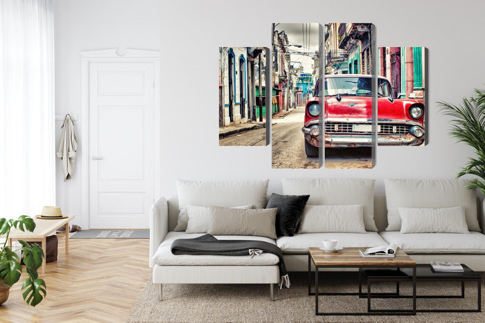 Obraz Wieloczęściowy Czerwony Chevrolet Retro – dynamiczna ikona do wnętrz industrialnych i vintage – widok 5