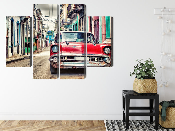 Obraz Wieloczęściowy Czerwony Chevrolet Retro – dynamiczna ikona do wnętrz industrialnych i vintage – widok 7