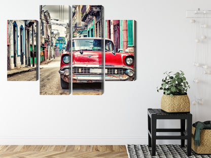Obraz Wieloczęściowy Czerwony Chevrolet Retro – dynamiczna ikona do wnętrz industrialnych i vintage – widok 7