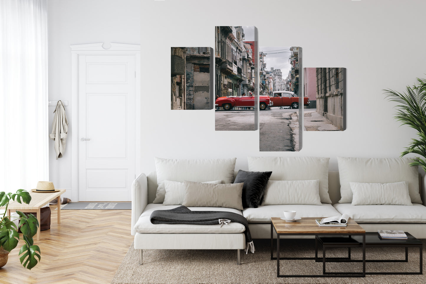 Obraz Wieloczęściowy Auta Retro na Kubie – energetyczna kompozycja do wnętrz vintage i loft – widok 5