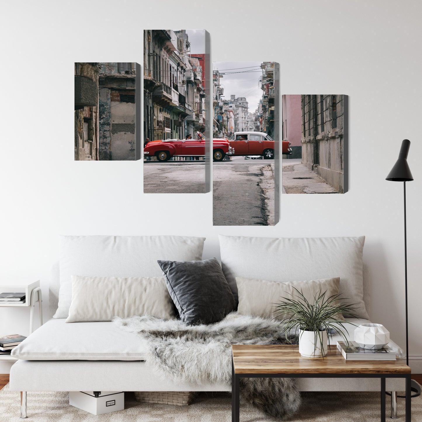Obraz Wieloczęściowy Auta Retro na Kubie – energetyczna kompozycja do wnętrz vintage i loft – widok 3