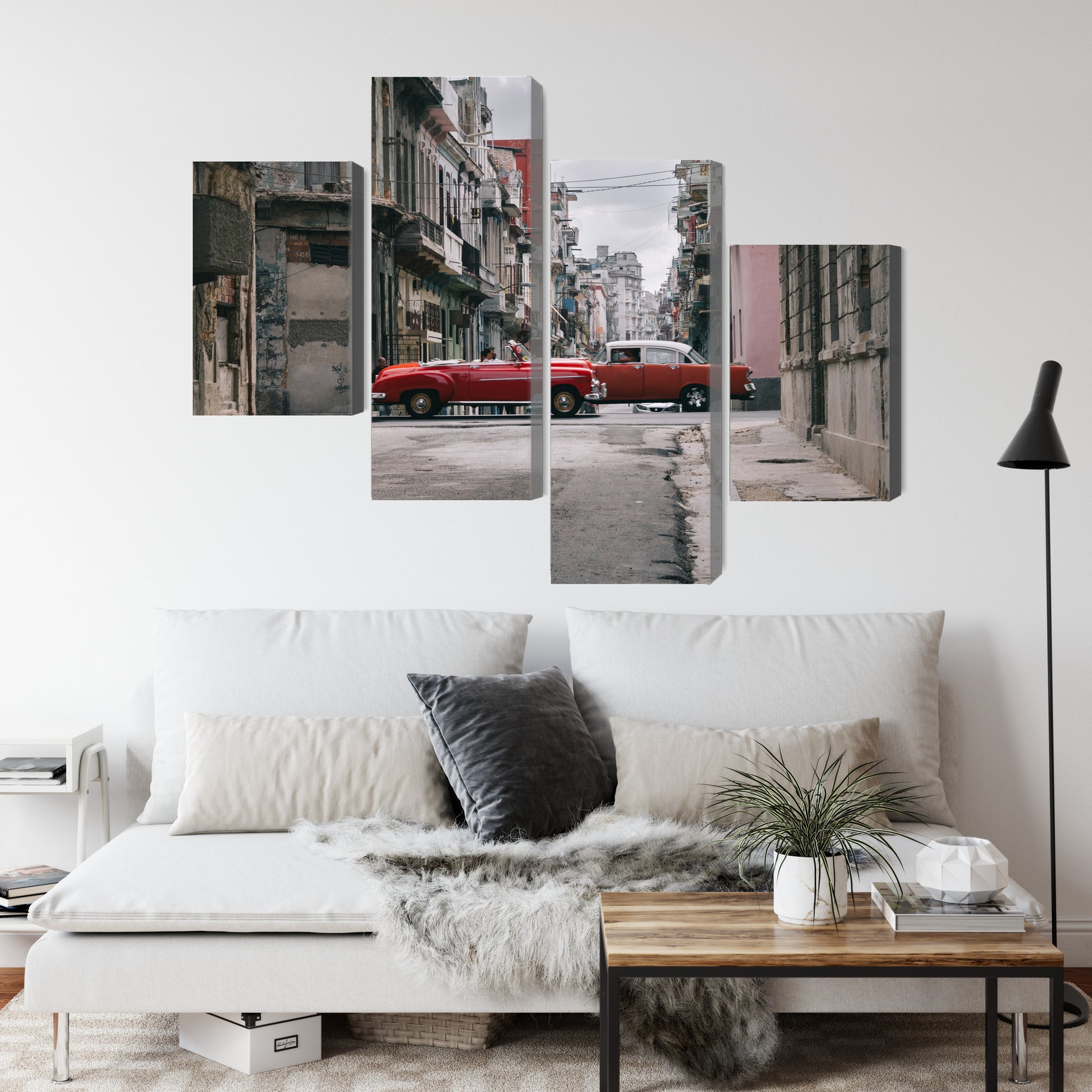 Obraz Wieloczęściowy Auta Retro na Kubie – energetyczna kompozycja do wnętrz vintage i loft – widok 3