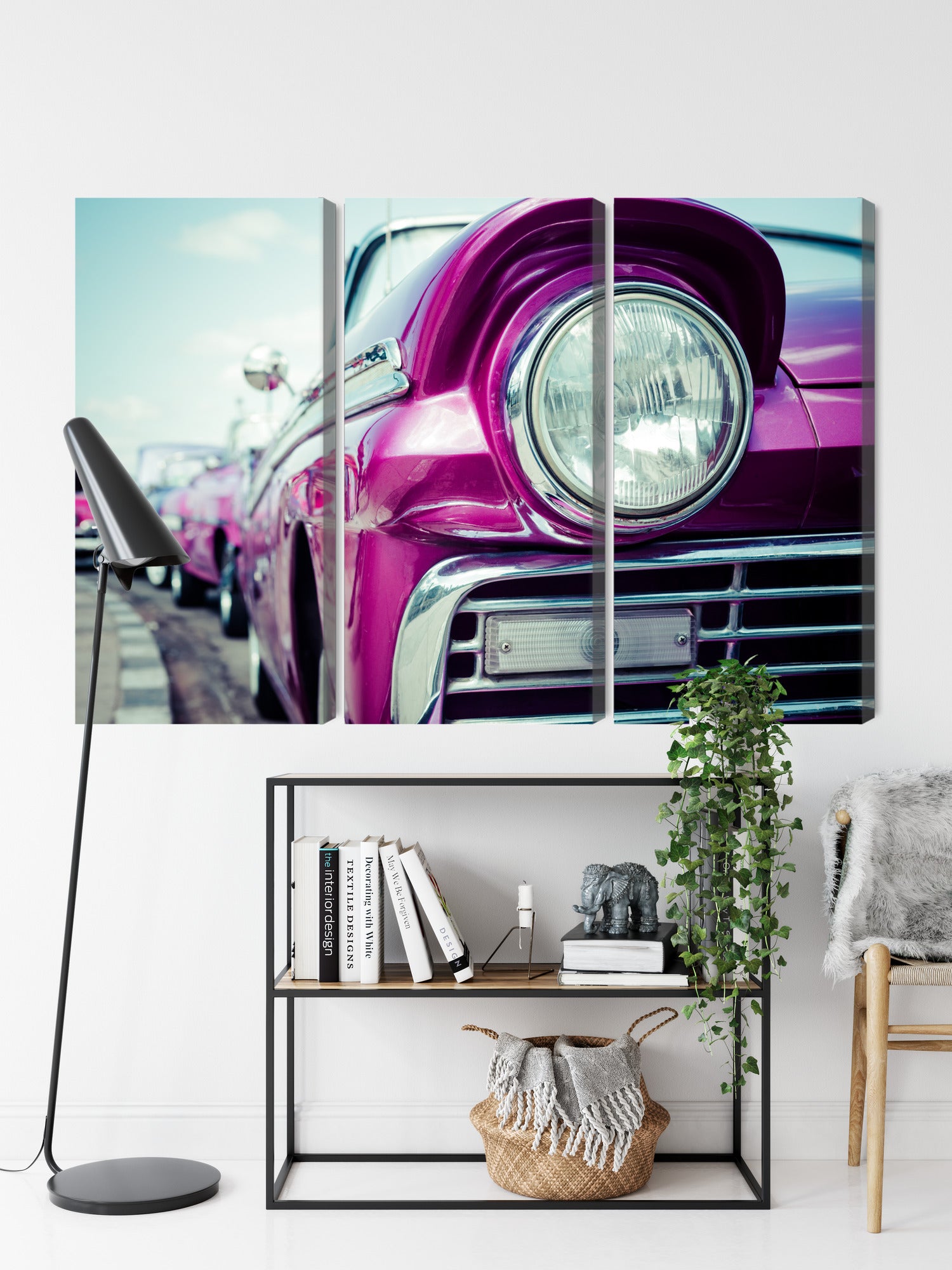 Obraz Wieloczęściowy Reflektor Retro Auto Na Kubie – barwna kompozycja do wnętrz vintage i eklektycznych – widok 8