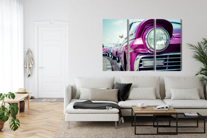 Obraz Wieloczęściowy Reflektor Retro Auto Na Kubie – barwna kompozycja do wnętrz vintage i eklektycznych – widok 5