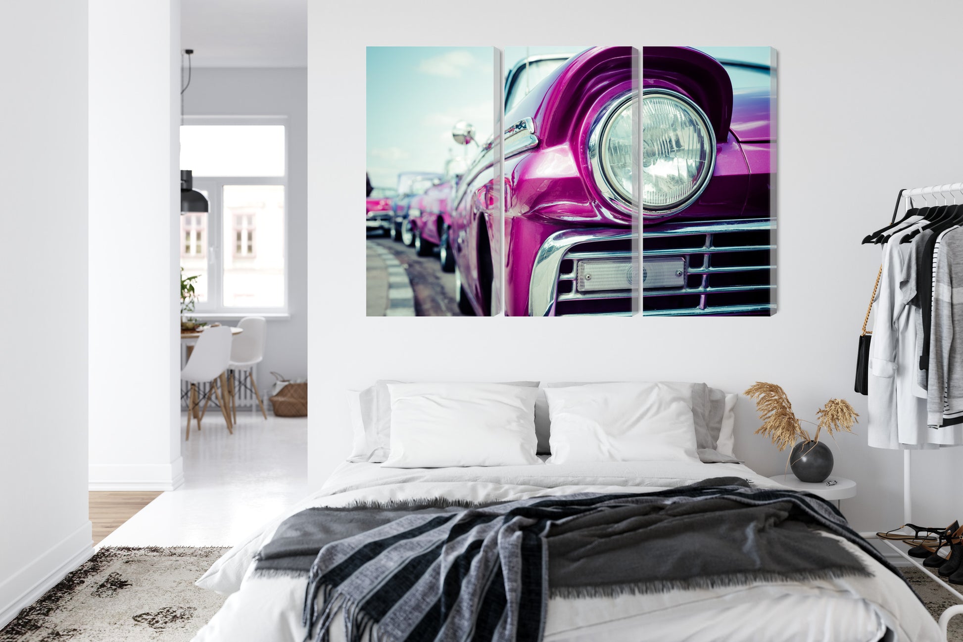 Obraz Wieloczęściowy Reflektor Retro Auto Na Kubie – barwna kompozycja do wnętrz vintage i eklektycznych – widok 6