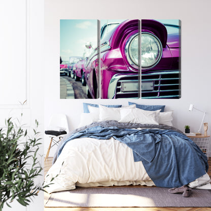 Obraz Wieloczęściowy Reflektor Retro Auto Na Kubie – barwna kompozycja do wnętrz vintage i eklektycznych – widok 2