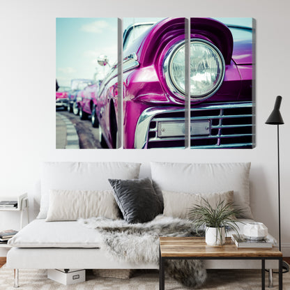Obraz Wieloczęściowy Reflektor Retro Auto Na Kubie – barwna kompozycja do wnętrz vintage i eklektycznych – widok 3