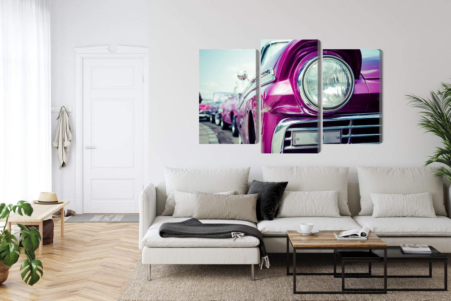 Obraz Wieloczęściowy Retro Reflektor Samochodu – klimat vintage do wnętrz loftowych i eklektycznych – widok 5