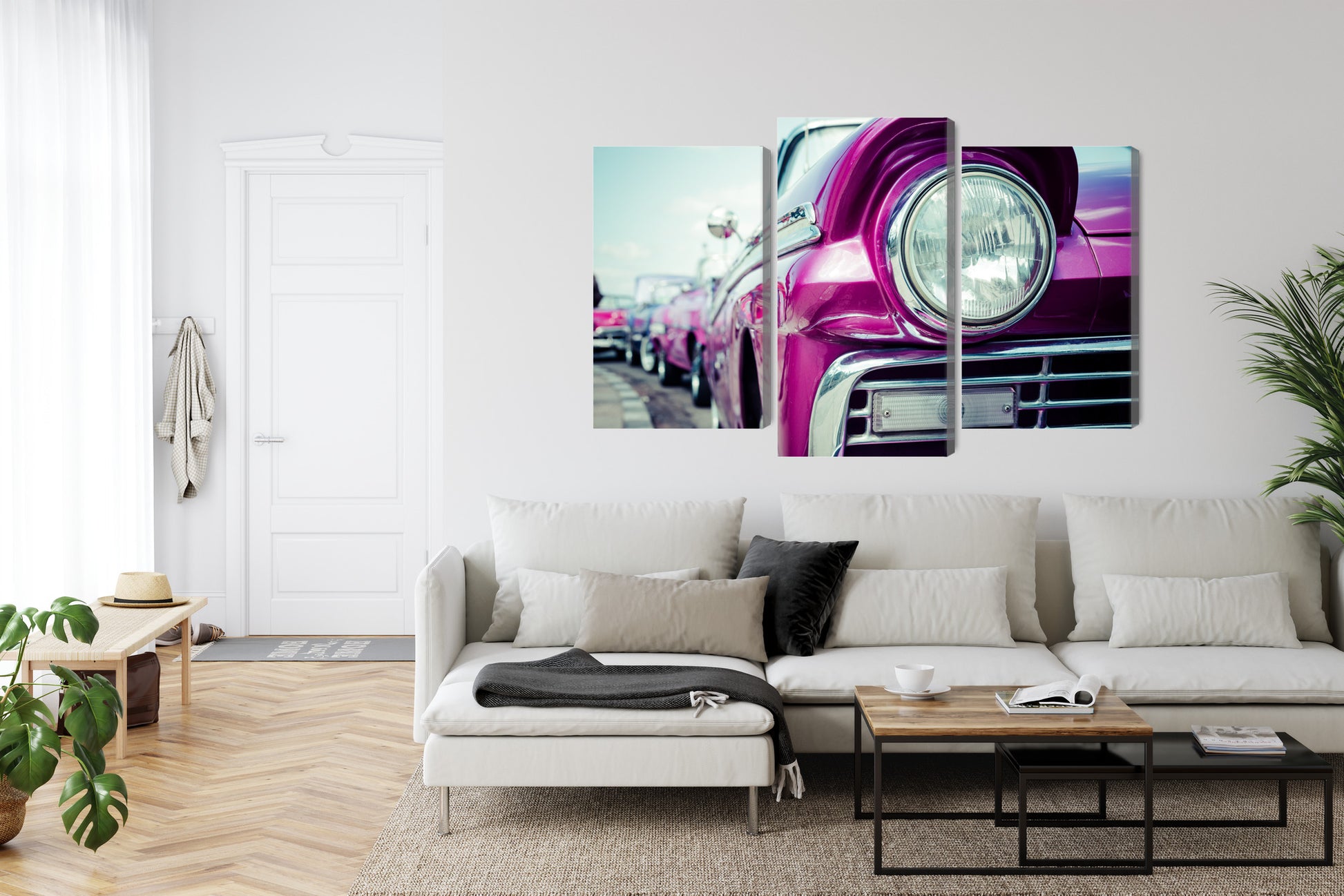 Obraz Wieloczęściowy Retro Reflektor Samochodu – klimat vintage do wnętrz loftowych i eklektycznych – widok 5