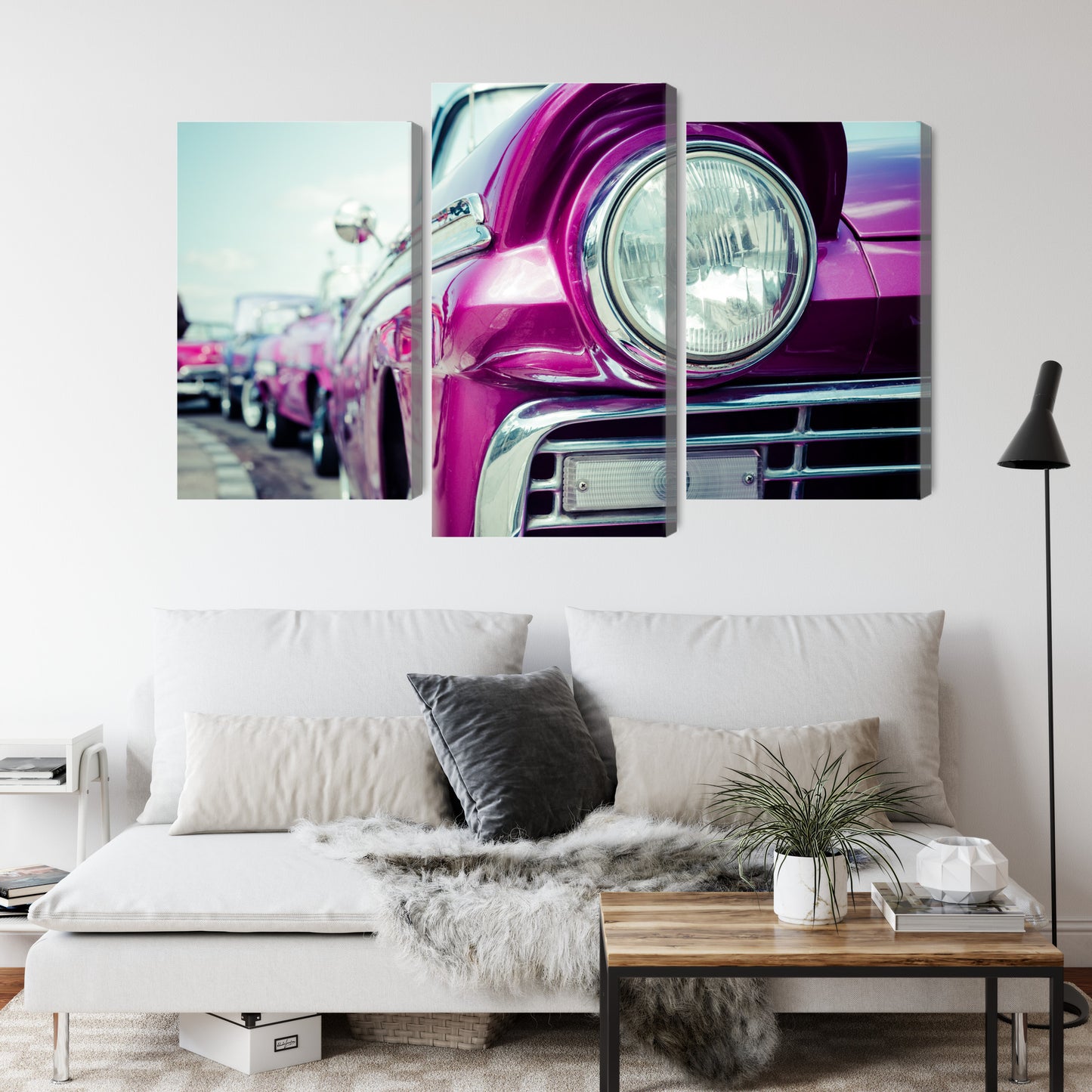 Obraz Wieloczęściowy Retro Reflektor Samochodu – klimat vintage do wnętrz loftowych i eklektycznych – widok 3