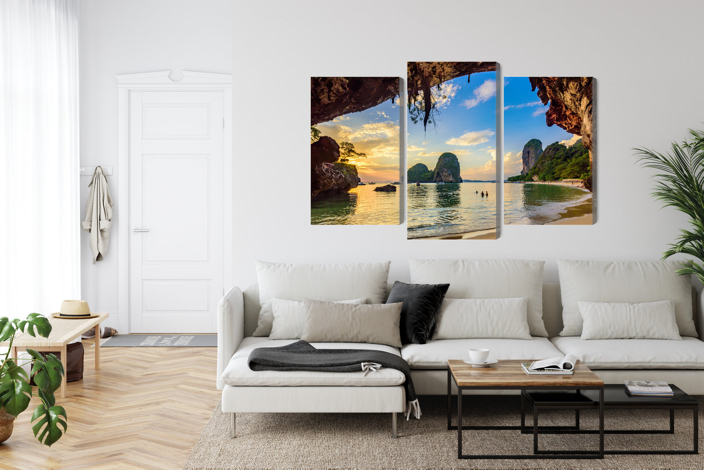 Obraz Wieloczęściowy Egzotyczny Zachód Słońca – rajska panorama do wnętrz boho i nowoczesnych – widok 5