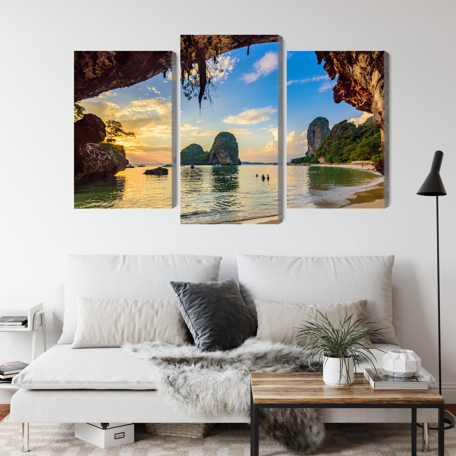 Obraz Wieloczęściowy Egzotyczny Zachód Słońca – rajska panorama do wnętrz boho i nowoczesnych – widok 3
