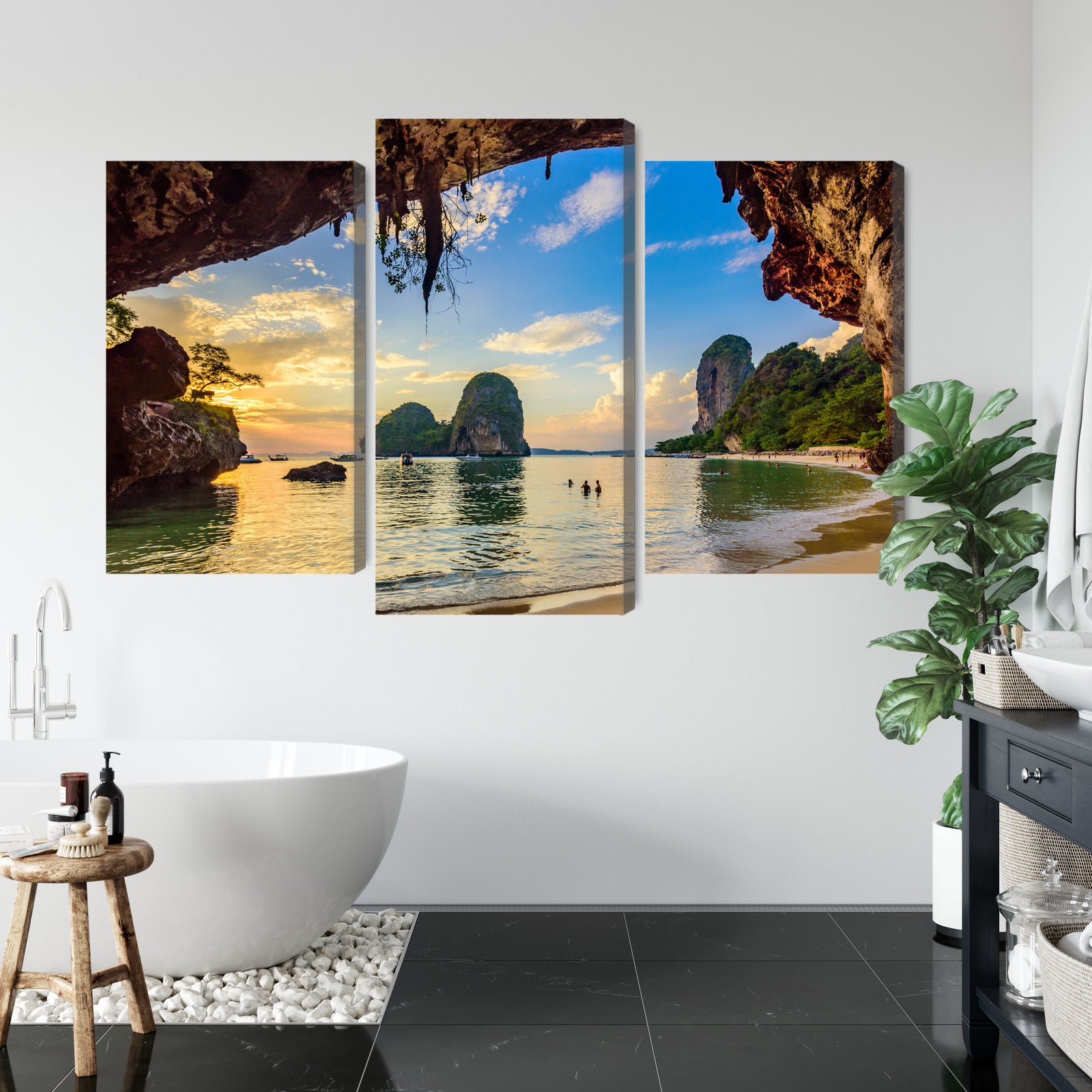 Obraz Wieloczęściowy Egzotyczny Zachód Słońca – rajska panorama do wnętrz boho i nowoczesnych – widok 4