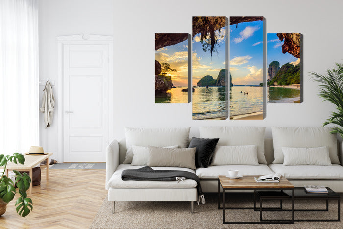 Obraz Wieloczęściowy Zachód Słońca na Plaży – Egzotyczna panorama do wnętrz boho, eklektycznych i nowoczesnych – widok 5
