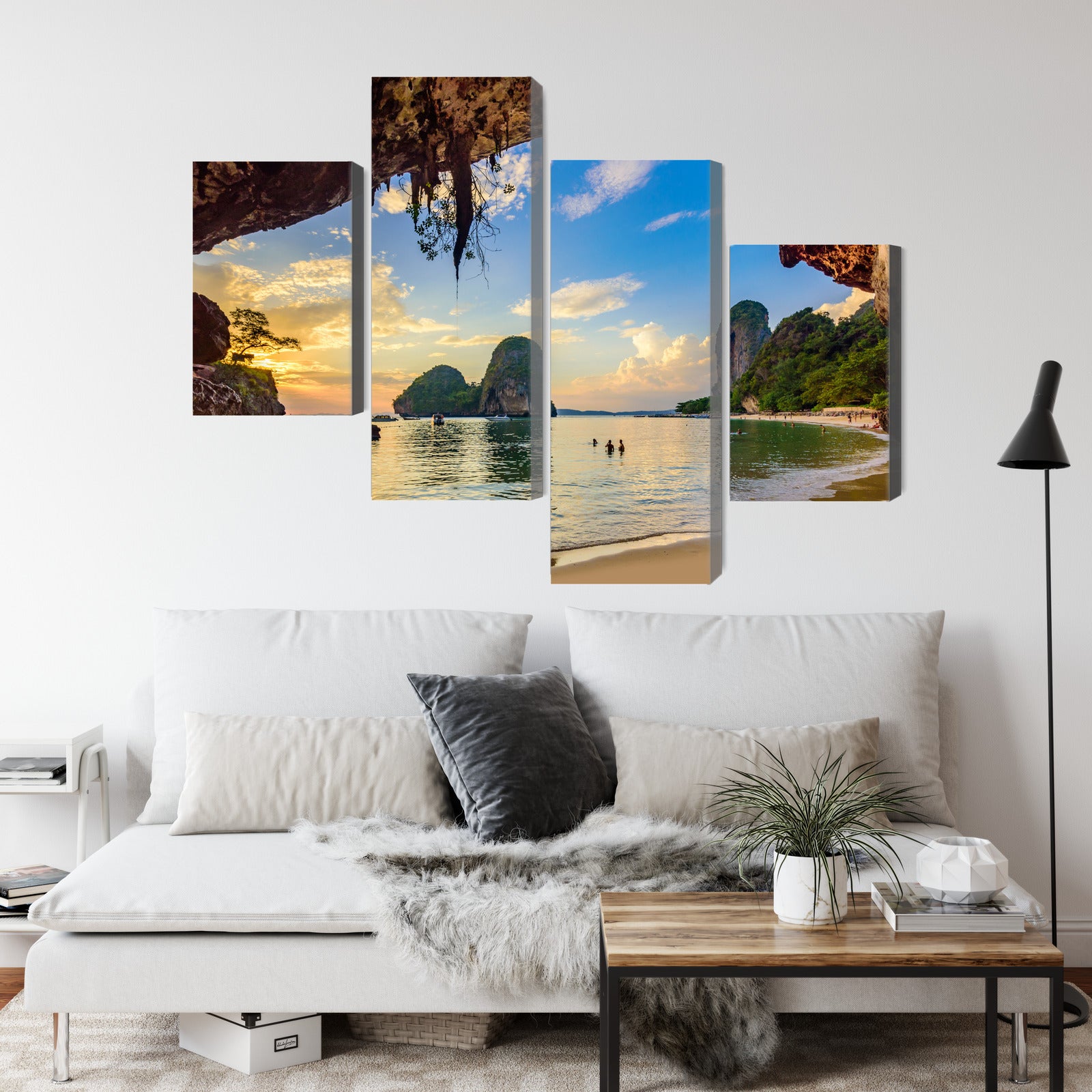 Obraz Wieloczęściowy Zachód Słońca na Plaży – egzotyczna panorama do wnętrz boho, eklektycznych i nowoczesnych – widok 3