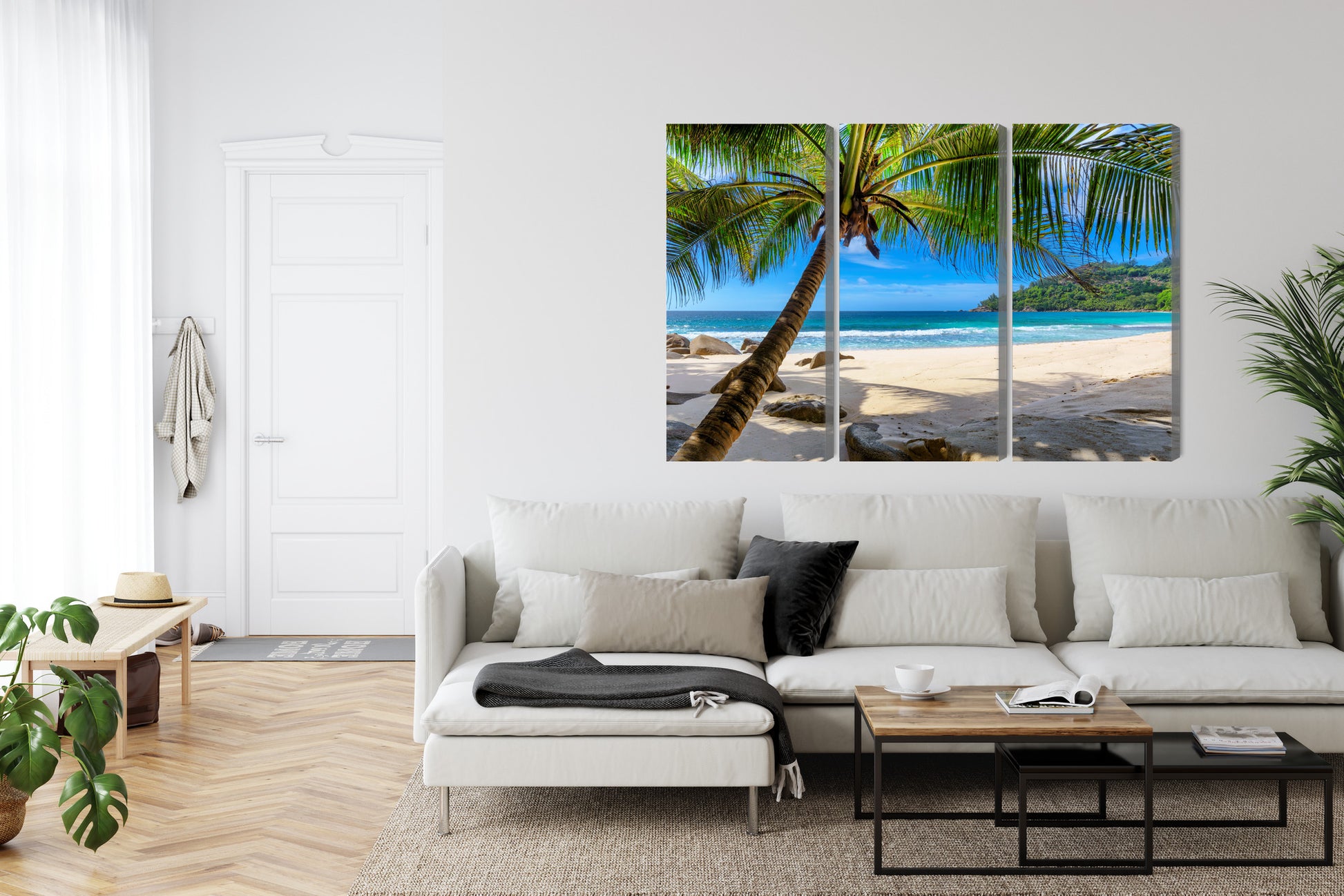 Obraz Wieloczęściowy Tropikalna Plaża z Palmą – egzotyczny spokój do wnętrz Boho, Coastal i Nowoczesnych – widok 5