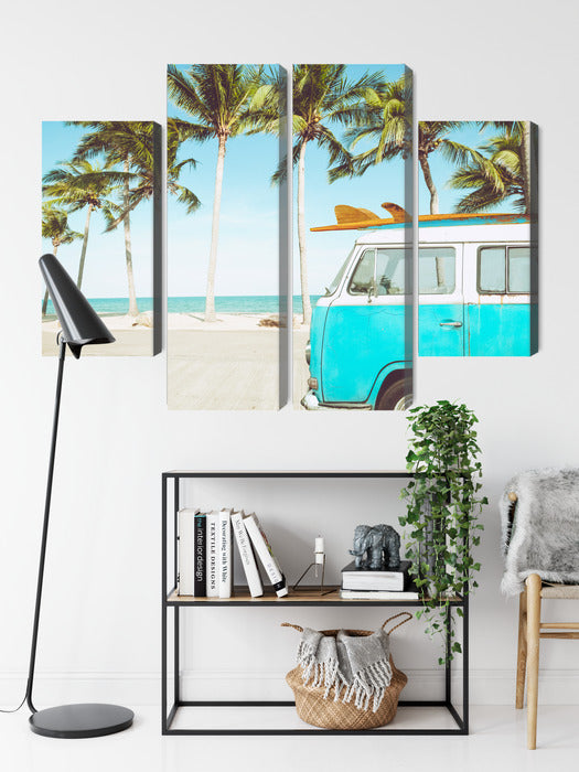 Obraz Wieloczęściowy Retro Samochód na Plaży – Sielski nastrój do wnętrz Boho, Coastal i Eklektycznych – widok 8