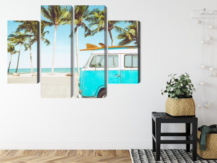 Obraz Wieloczęściowy Retro Samochód na Plaży – Sielski nastrój do wnętrz Boho, Coastal i Eklektycznych – widok 7