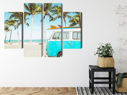 Obraz Wieloczęściowy Retro Samochód na Plaży – Sielski nastrój do wnętrz Boho, Coastal i Eklektycznych – widok 7