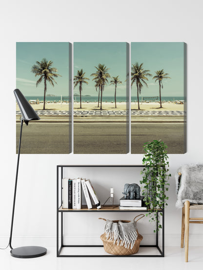Obraz Wieloczęściowy Palmy Ipanema – egzotyczna panorama do wnętrz tropikalnych, boho i nowoczesnych – widok 8
