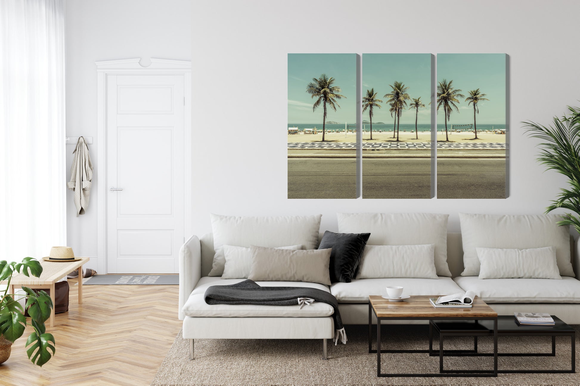 Obraz Wieloczęściowy Palmy Ipanema – egzotyczna panorama do wnętrz tropikalnych, boho i nowoczesnych – widok 5