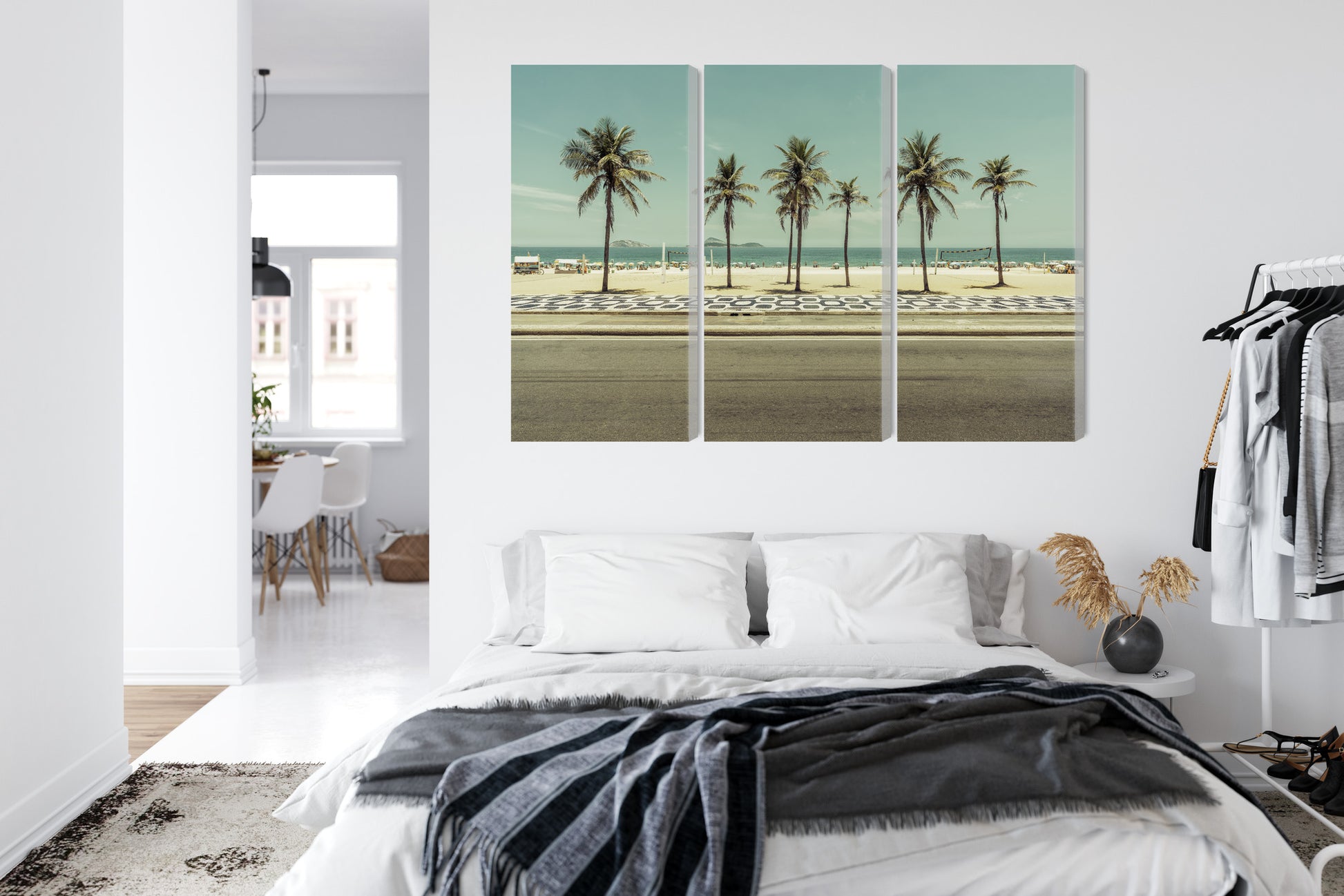 Obraz Wieloczęściowy Palmy Ipanema – egzotyczna panorama do wnętrz tropikalnych, boho i nowoczesnych – widok 6