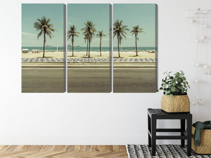 Obraz Wieloczęściowy Palmy Ipanema – egzotyczna panorama do wnętrz tropikalnych, boho i nowoczesnych – widok 7