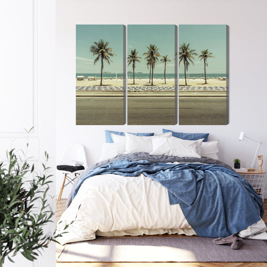 Obraz Wieloczęściowy Palmy Ipanema – egzotyczna panorama do wnętrz tropikalnych, boho i nowoczesnych – widok 2
