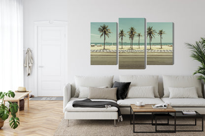 Obraz Wieloczęściowy Palmy Ipanema – egzotyczna panorama do wnętrz boho, eklektycznych, coastal – widok 5