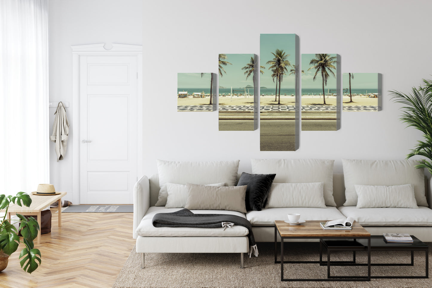 Obraz Wieloczęściowy Palmy na Plaży Ipanema – egzotyczna panorama do wnętrz boho, Hampton i nowoczesnych – widok 5