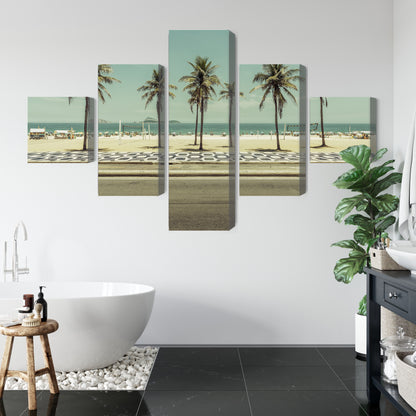 Obraz Wieloczęściowy Palmy na Plaży Ipanema – egzotyczna panorama do wnętrz boho, Hampton i nowoczesnych – widok 4