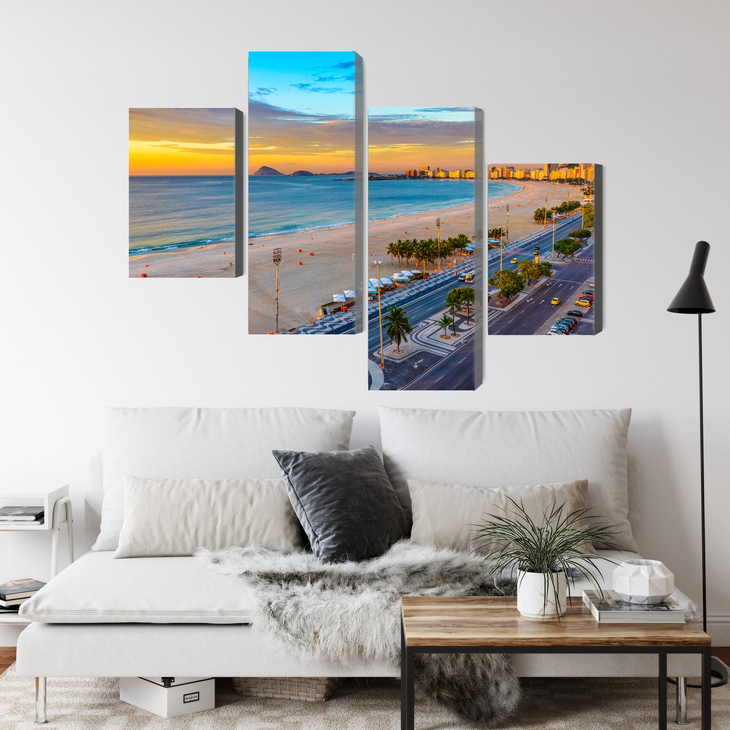 Obraz Wieloczęściowy Plaża Copacabana O Wschodzie Słońca – egzotyczna panorama do wnętrz nowoczesnych, boho i coastal – widok 3