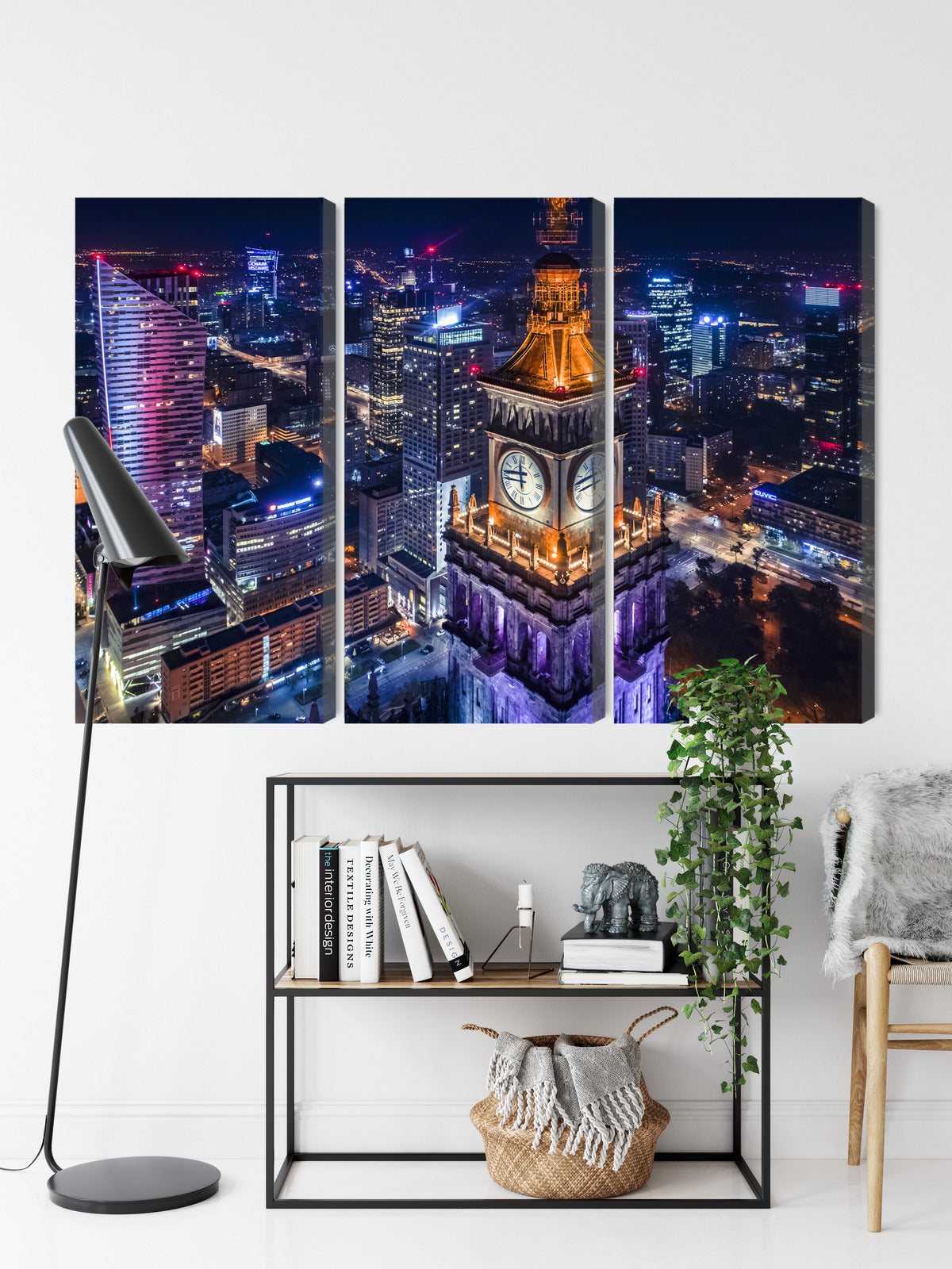 Obraz Wieloczęściowy Warszawa Nocą – intrygująca panorama do wnętrz nowoczesnych i industrialnych – widok 8