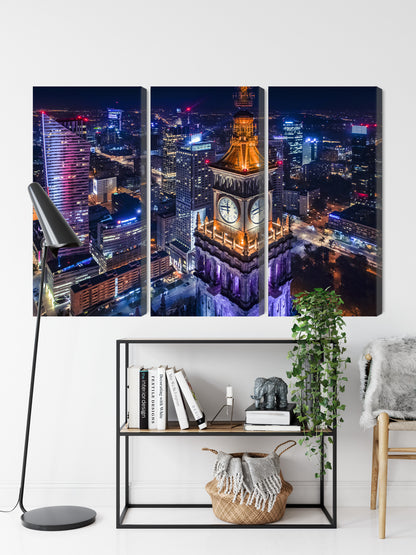 Obraz Wieloczęściowy Warszawa Nocą – intrygująca panorama do wnętrz nowoczesnych i industrialnych – widok 8