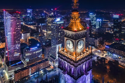 Obraz Wieloczęściowy Warszawa Nocą – intrygująca panorama do wnętrz nowoczesnych i industrialnych 180x120