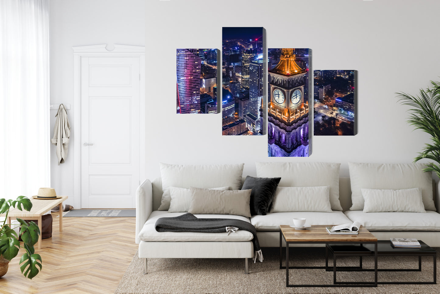 Obraz Wieloczęściowy Warszawska Panorama Nocą – dynamiczny krajobraz miejski do wnętrz nowoczesnych i loftowych – widok 5
