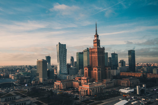 Obraz Wieloczęściowy Warszawa Pałac Kultury – miejska panorama do wnętrz nowoczesnych, industrialnych i loftowych 180x120
