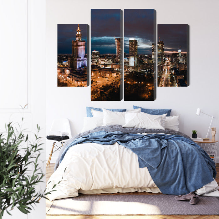 Obraz Wieloczęściowy Panorama Nocna Warszawy – miejski blask do wnętrz nowoczesnych, industrialnych, loft – widok 2
