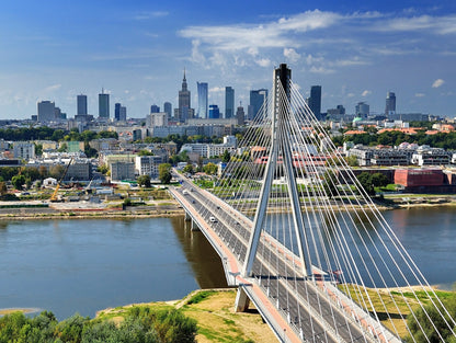 Obraz Wieloczęściowy Most i Panorama Warszawy – miejski dynamizm do wnętrz nowoczesnych, loftowych i industrialnych 200x150