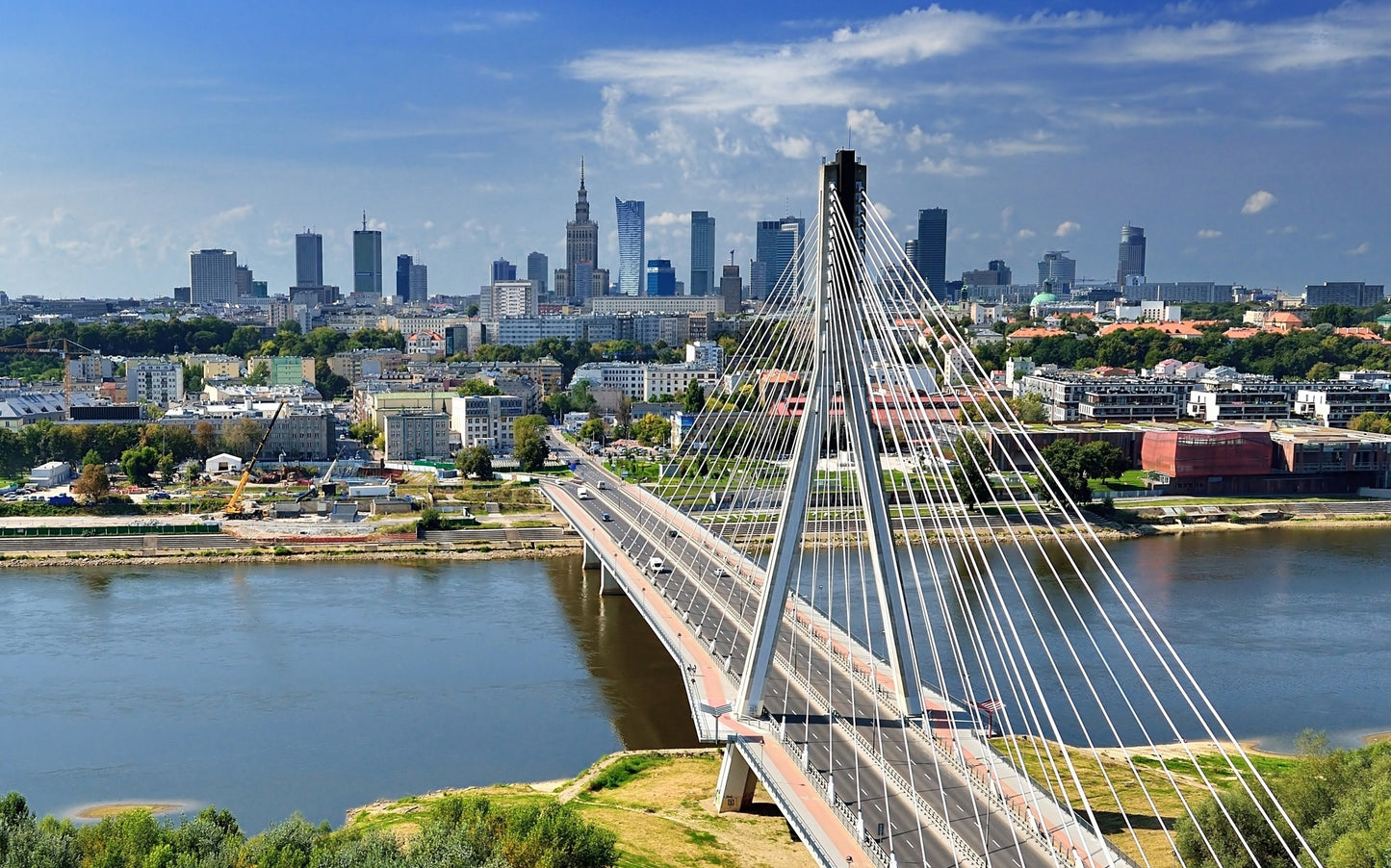 Obraz Wieloczęściowy Most z Panoramą Warszawy – miejski dynamizm do wnętrz nowoczesnych, loftowych i minimalistycznych 240x150